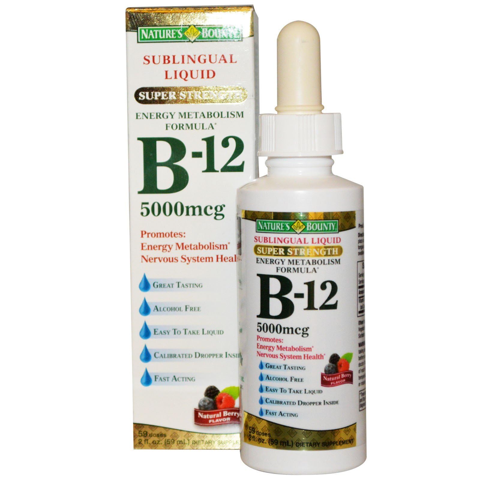 Nature's Bounty B-12 Sublingual Liquid 5000 mcg – 2 oz (2 Bottles)
