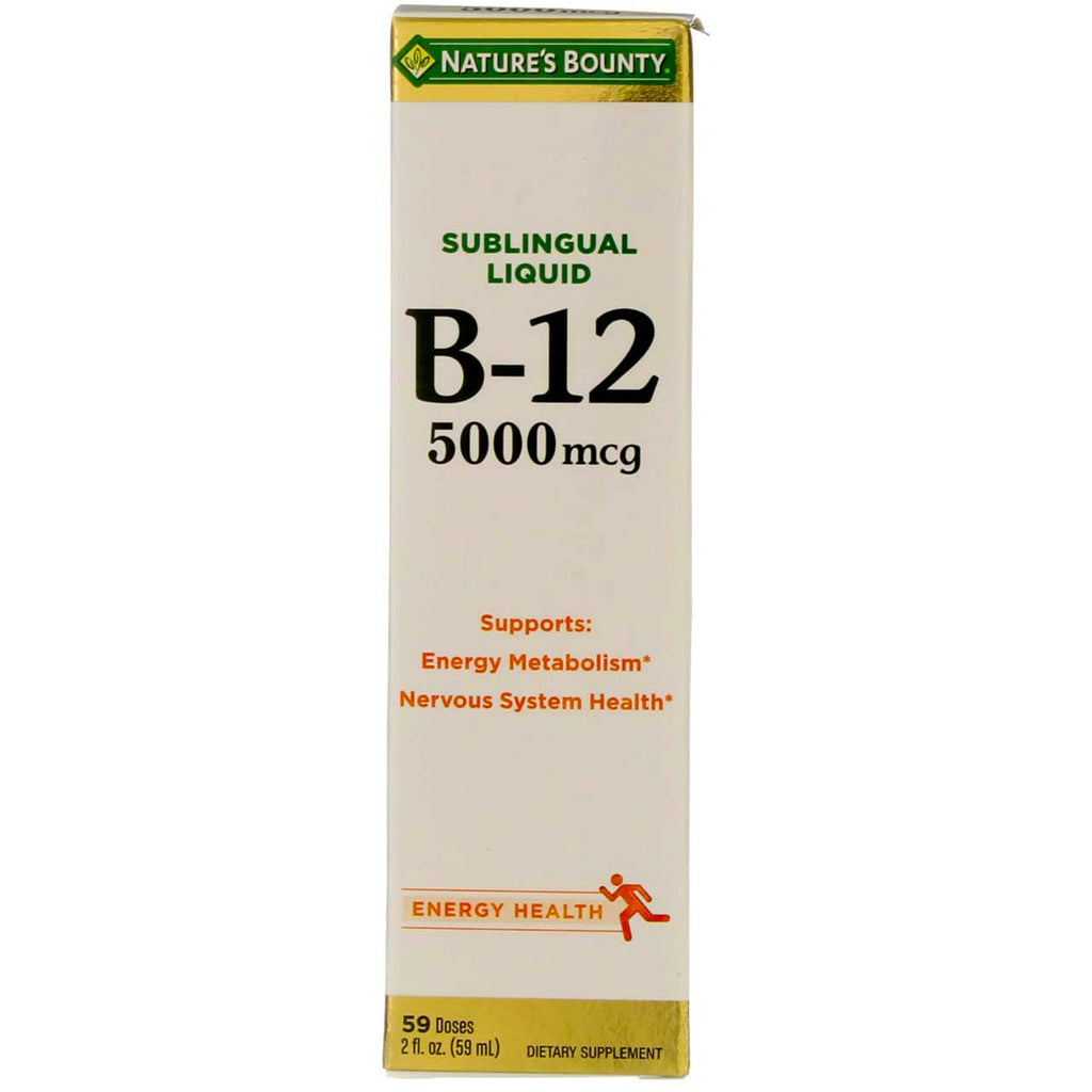 Nature's Bounty B-12 5000 mcg Sublingual Liquid – Energy & Nervous System Support, 4-Pack