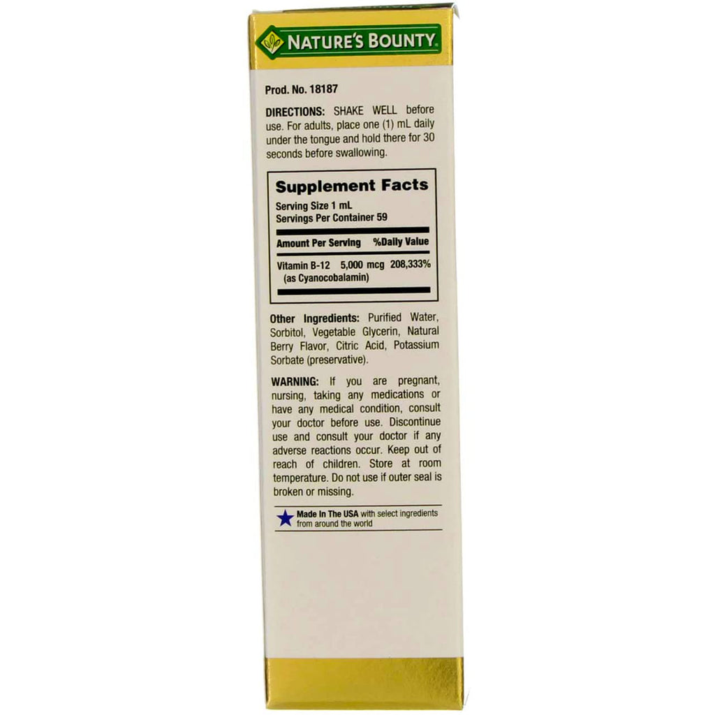 Nature's Bounty B-12 5000 mcg Sublingual Liquid – Energy & Nervous System Support, 4-Pack