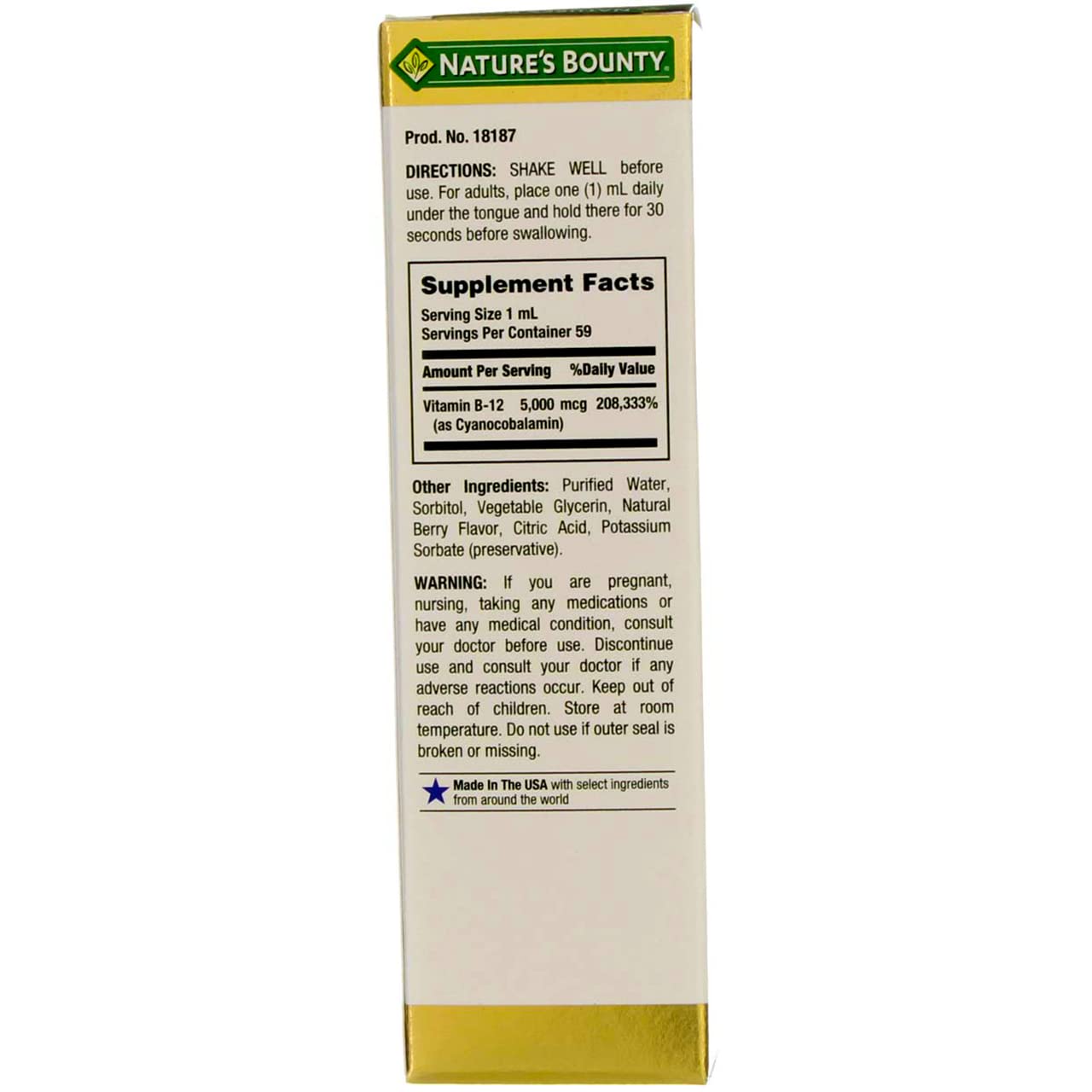 Nature's Bounty B-12 5000 mcg Sublingual Liquid – Energy & Nervous System Support, 4-Pack