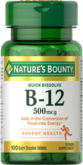 Nature's Bounty Vitamin B12 500mcg Quick-Dissolve Tablets | Energy & Nerve Support
