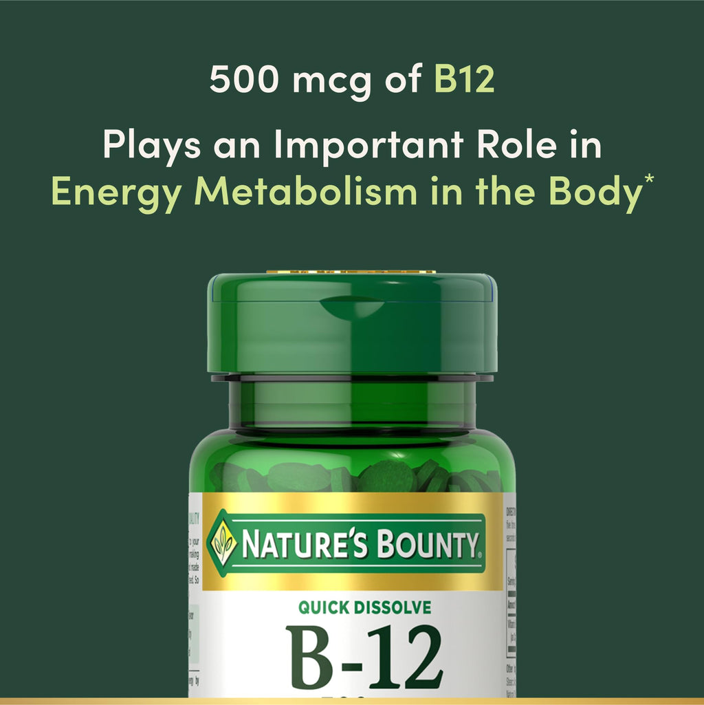 Nature's Bounty Vitamin B12 500mcg Quick-Dissolve Tablets | Energy & Nerve Support