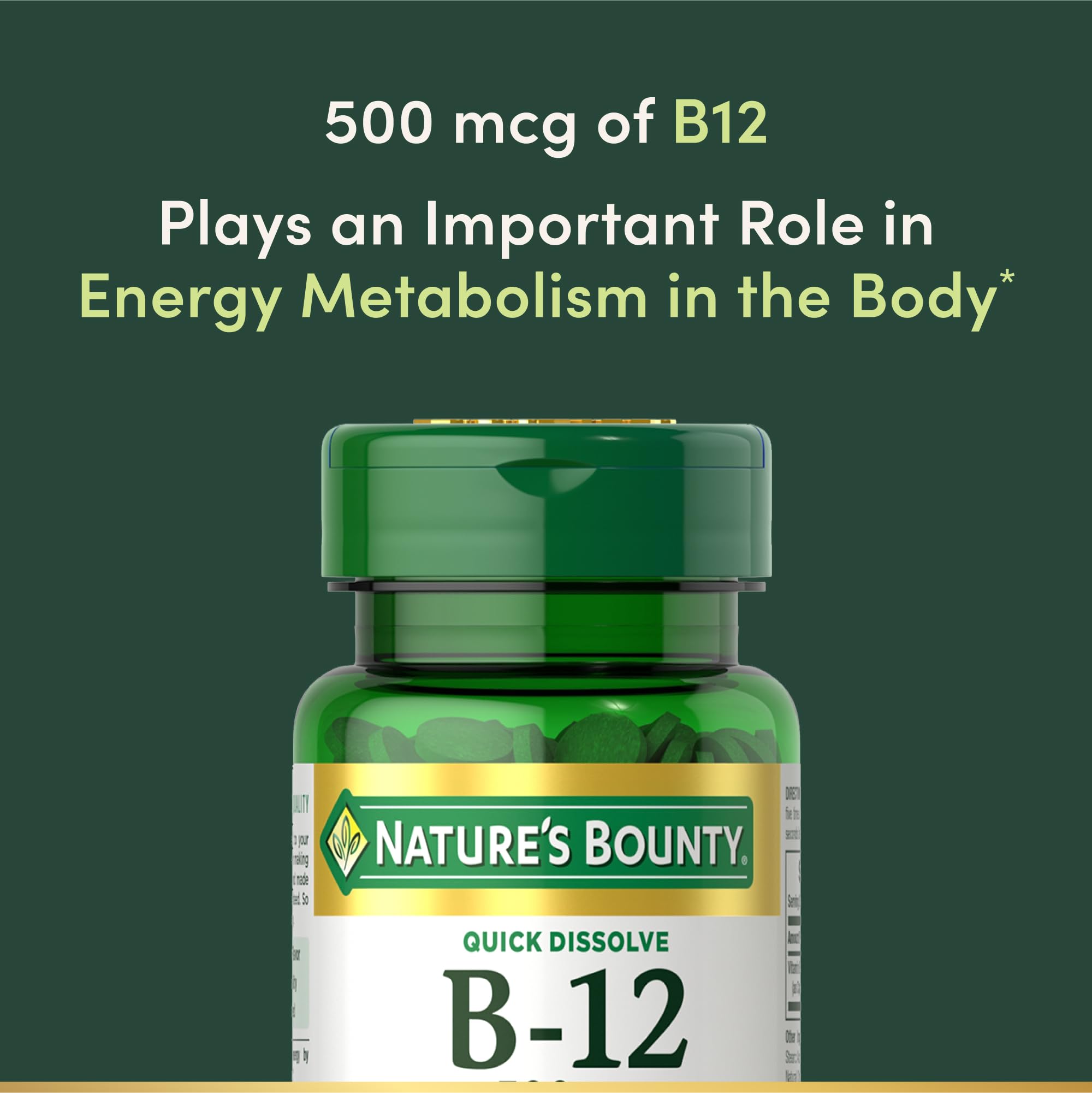 Nature's Bounty Vitamin B12 500mcg Quick-Dissolve Tablets | Energy & Nerve Support