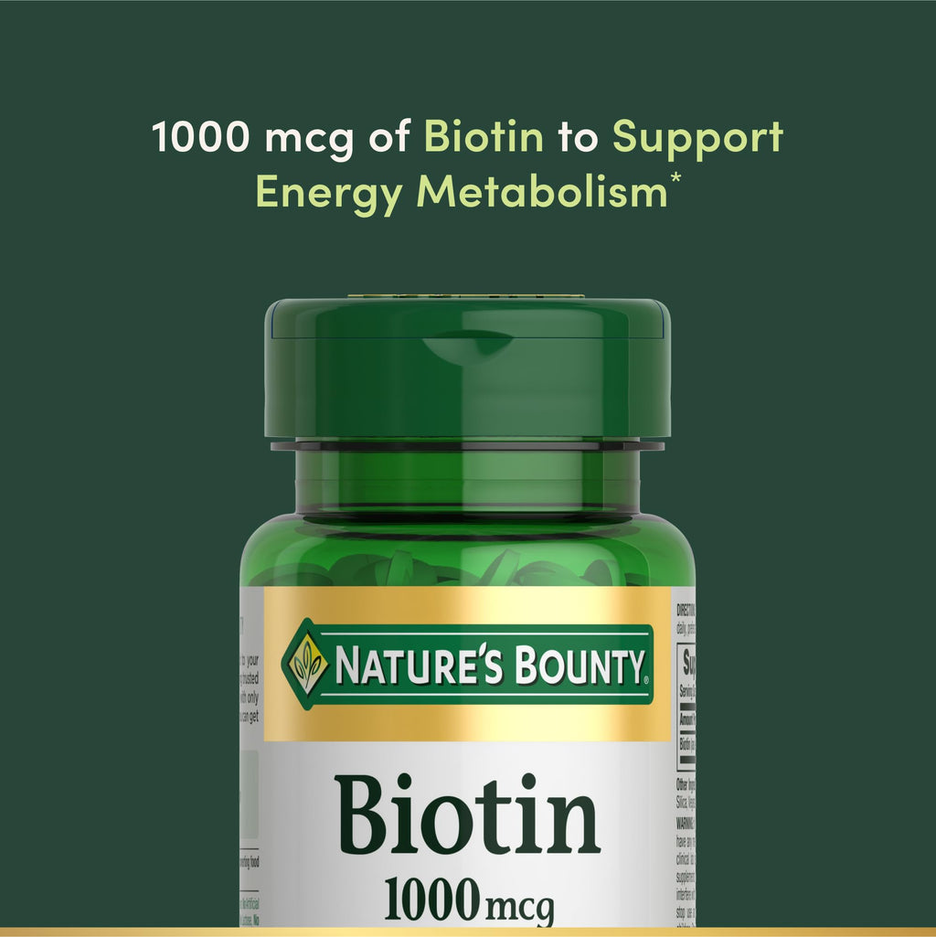 Nature's Bounty Biotin 1000 mcg | Supports Metabolism & Healthy Hair, Skin & Nails | 100 Tablets