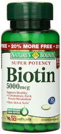 Nature's Bounty Biotin 5000 mcg – 150 Rapid Release Softgels | Biotin for Energy Metabolism, Hair & Skin