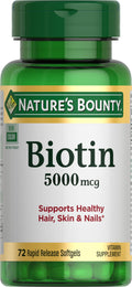 Nature's Bounty Biotin 5000 mcg | Supports Metabolism and Healthy Hair, Skin & Nails | 72 Softgels