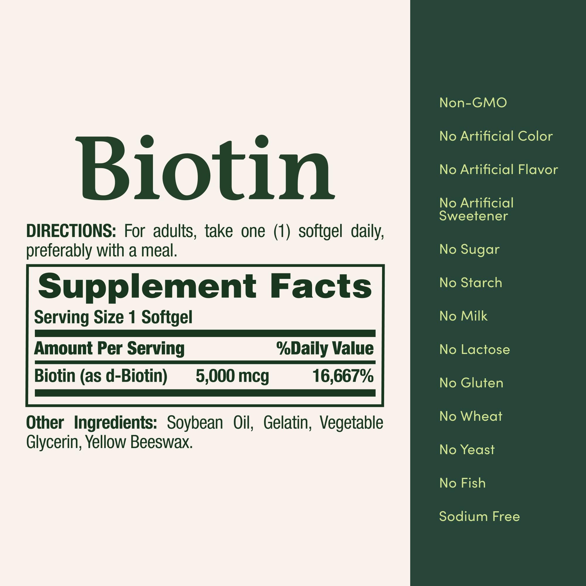 Nature's Bounty Biotin 5000 mcg | Supports Metabolism and Healthy Hair, Skin & Nails | 72 Softgels