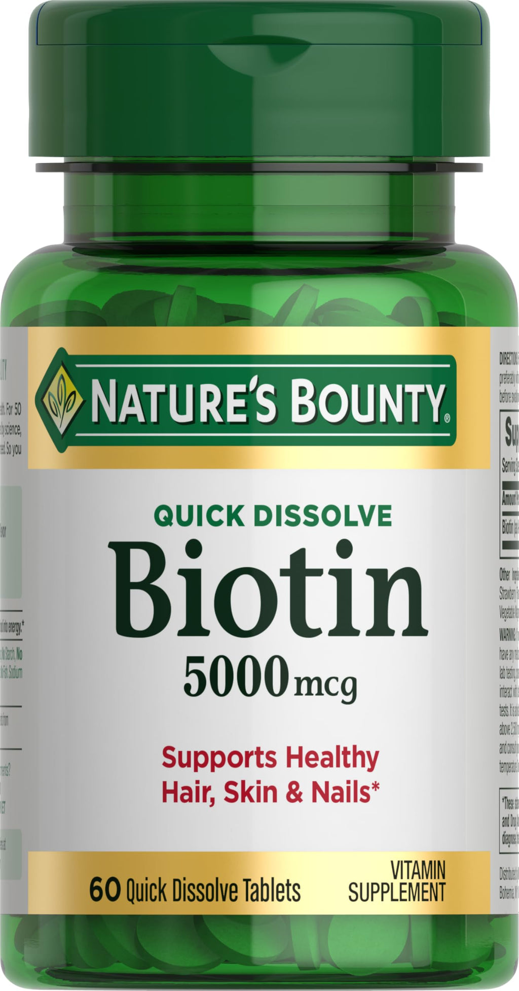 Nature's Bounty Biotin 5000 mcg | Supports Metabolism & Healthy Hair, Skin & Nails | 60 Quick-Dissolve Tablets