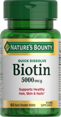 Nature's Bounty Biotin 5000 mcg | Supports Metabolism & Healthy Hair, Skin & Nails | 60 Quick-Dissolve Tablets