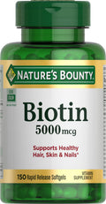 Nature's Bounty Biotin 5000 mcg - Supports Metabolism, Hair, Skin & Nails (150 Softgels)