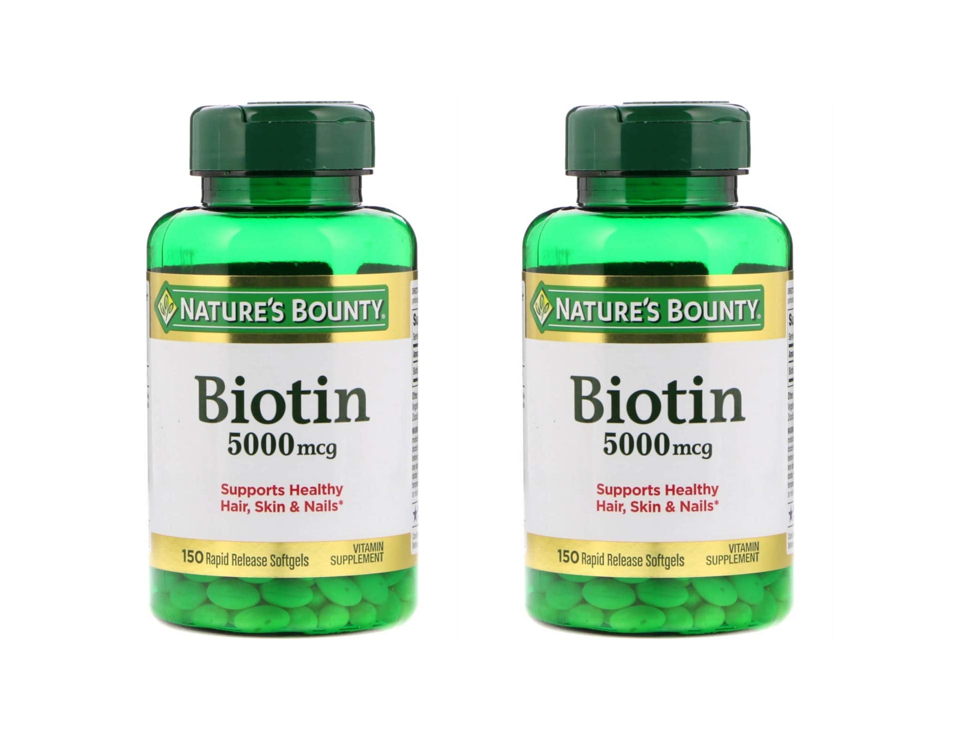 Set of 2 Nature's Bounty Biotin 5000 mcg Softgels – 300 Softgels Total