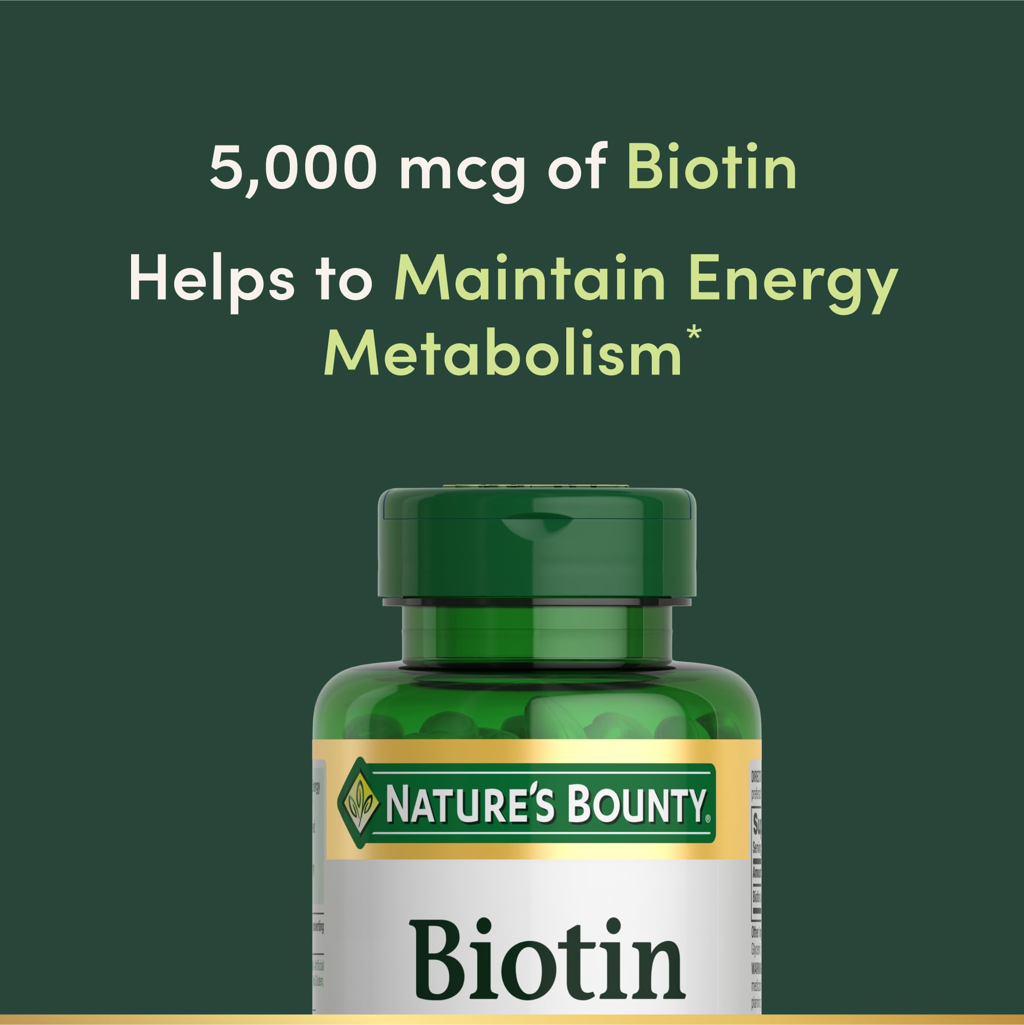 Nature's Bounty Biotin 5000 mcg - Supports Metabolism, Hair, Skin & Nails (150 Softgels)