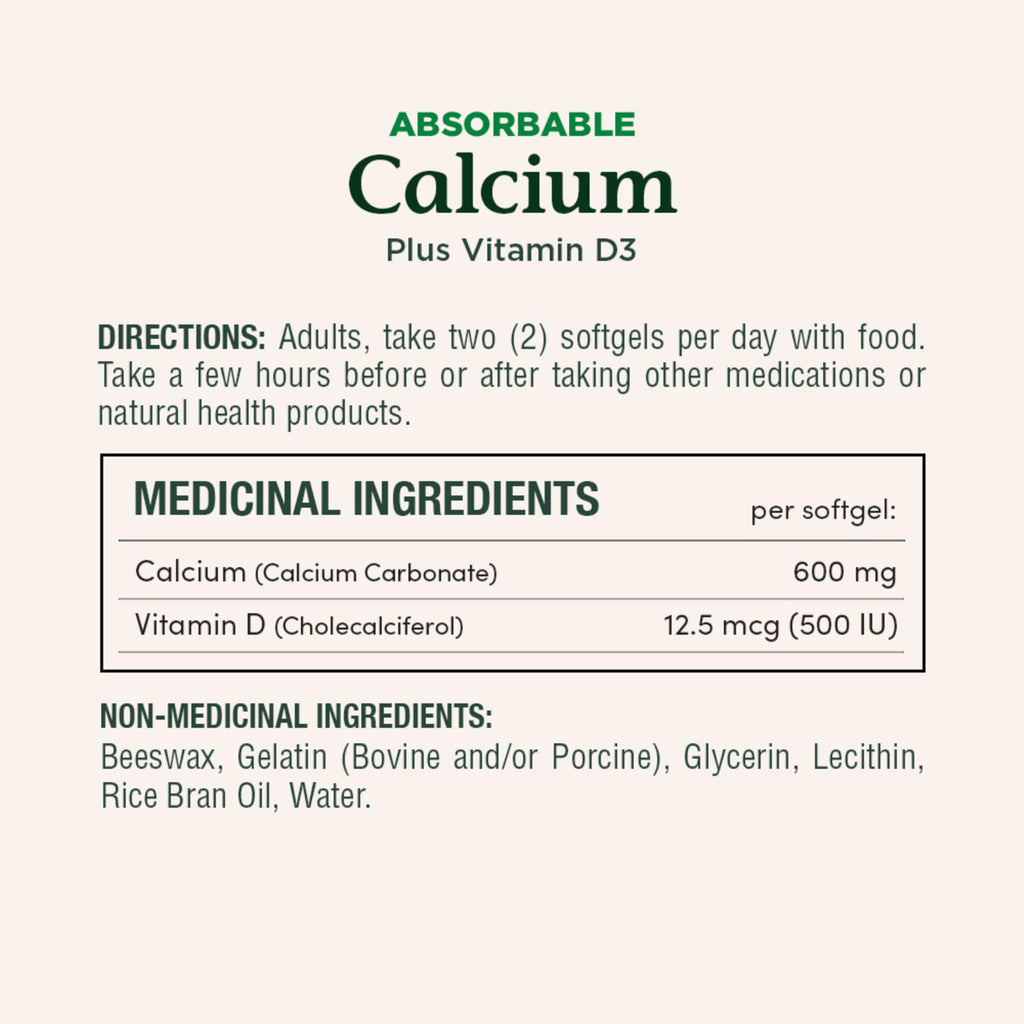Nature's Bounty Absorbable Calcium 1200mg + Vitamin D3 1000IU – 200 Count | Gluten-Free