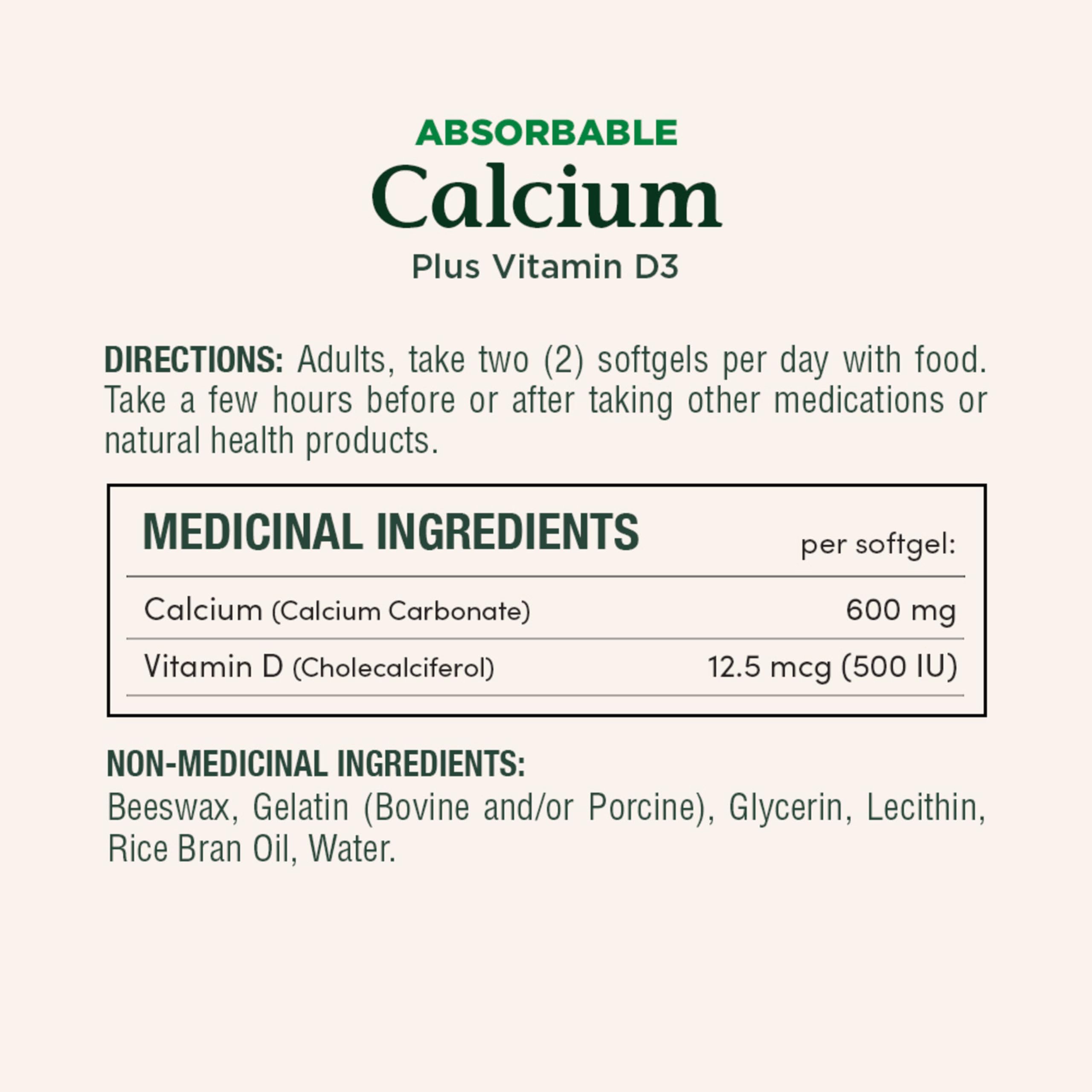 Nature's Bounty Absorbable Calcium 1200mg + Vitamin D3 1000IU – 200 Count | Gluten-Free