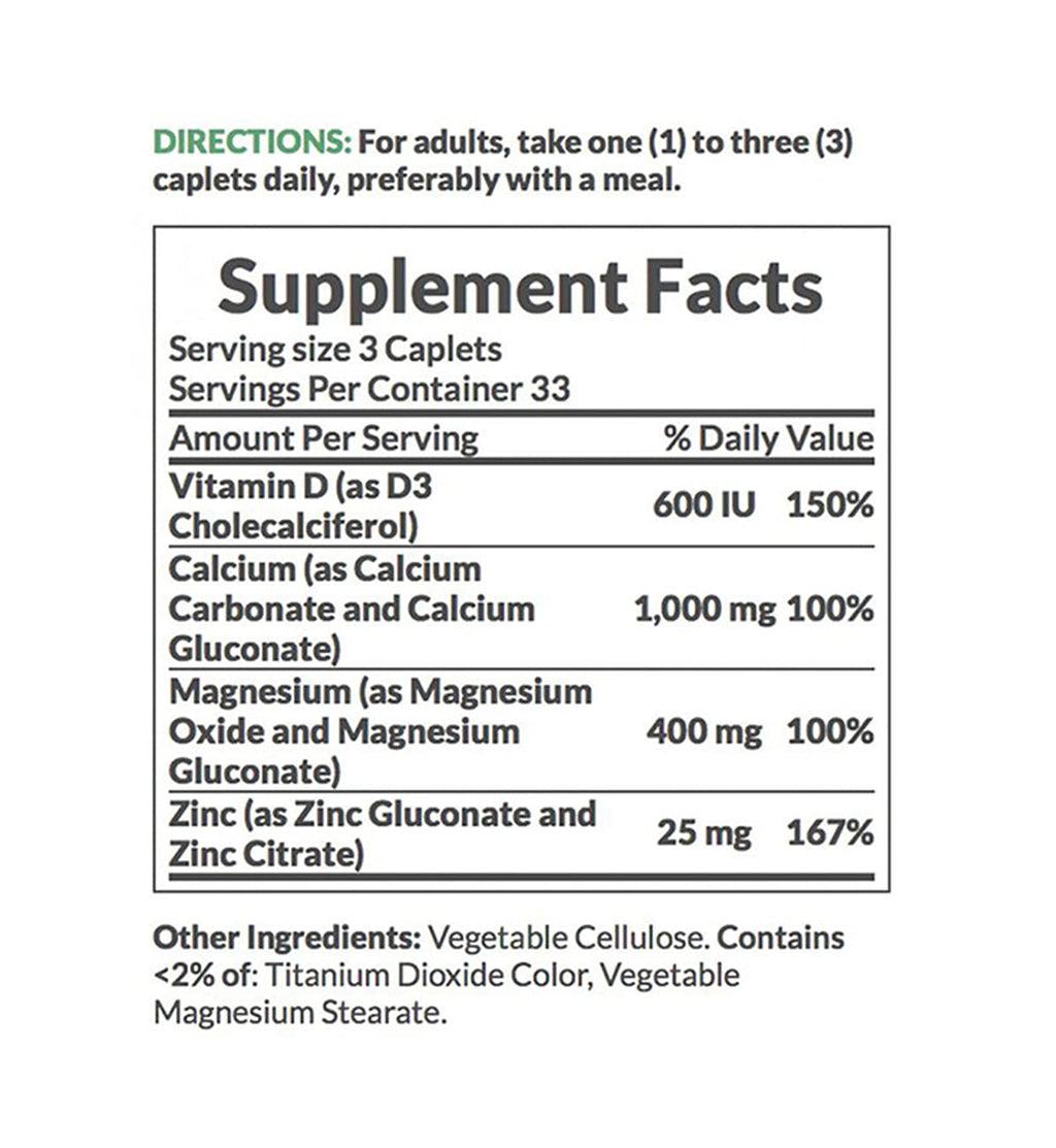 Nature's Bounty Calcium Magnesium Zinc Caplets – 100 Count, Pack of 6