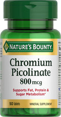 Nature's Bounty Chromium Picolinate 800 mcg | Supports Carbohydrate, Fat & Protein Metabolism | 50 Tablets