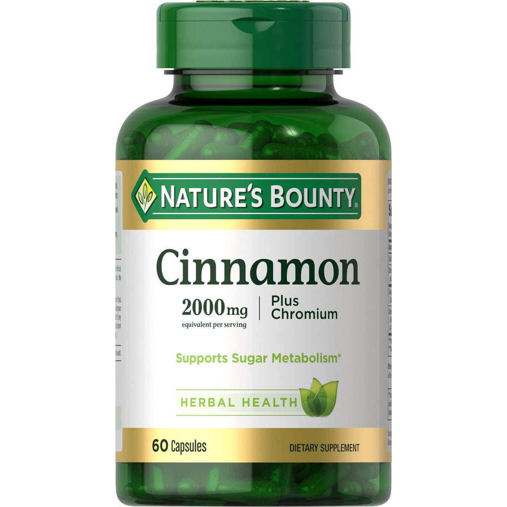 Nature's Bounty Cinnamon 2000 mg Plus Chromium – Sugar Metabolism Support, 60 Capsules