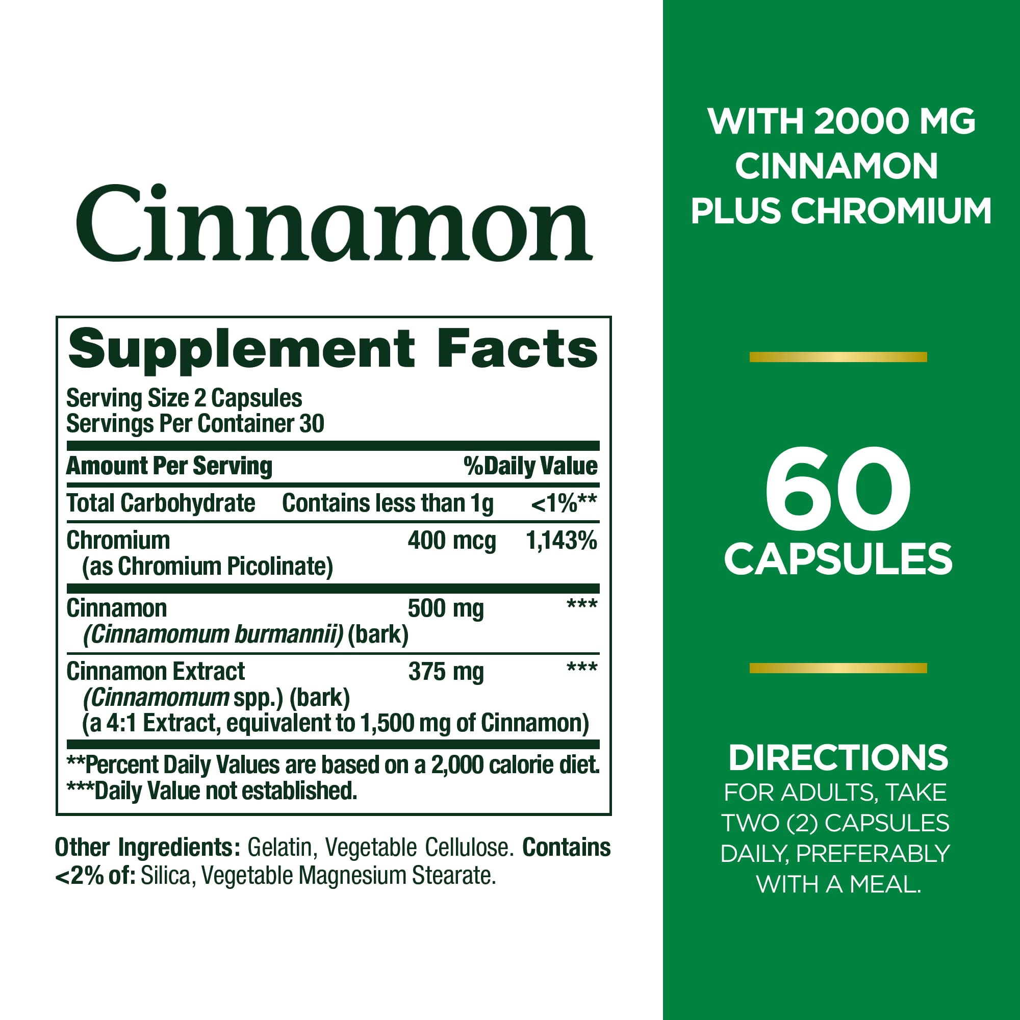 Nature's Bounty Cinnamon 2000 mg Plus Chromium – Sugar Metabolism Support, 60 Capsules