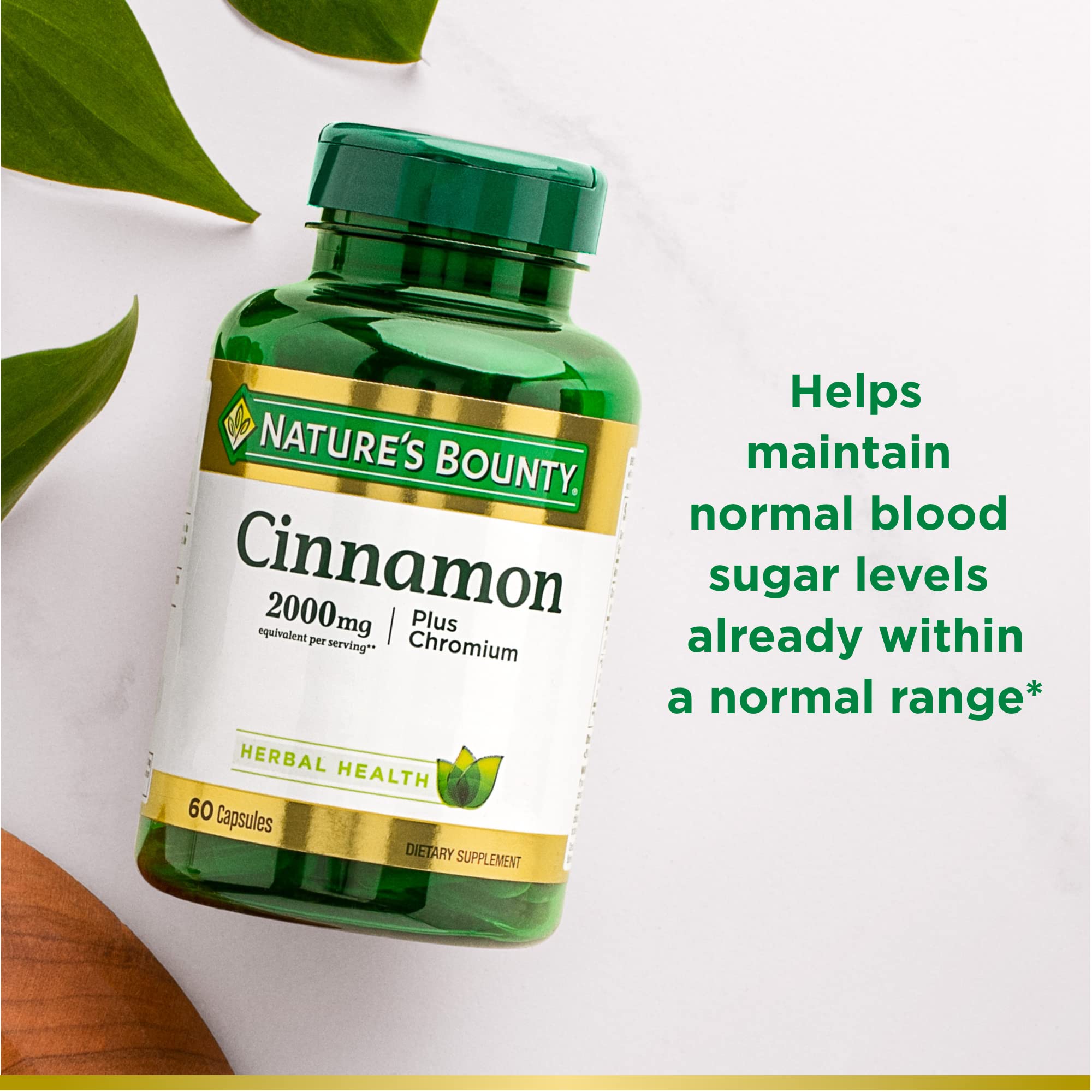 Nature's Bounty Cinnamon 2000 mg Plus Chromium – Sugar Metabolism Support, 60 Capsules
