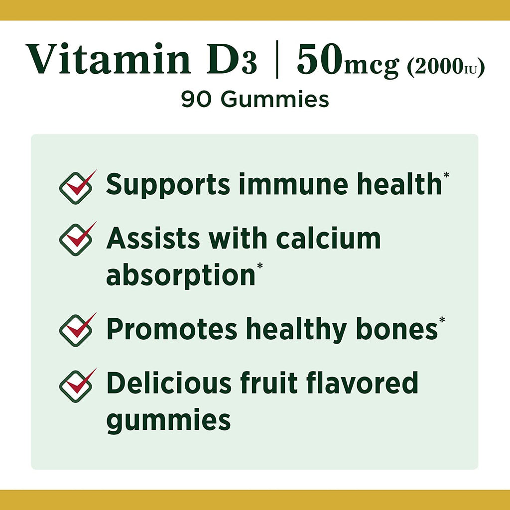 Nature's Bounty Vitamin D3 Gummies – Immune Support (50 mcg/2000 IU) – 90 Gummies