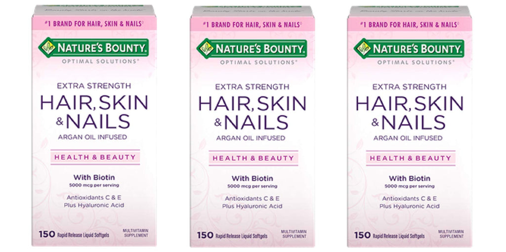 Nature's Bounty Extra Strength Hair Skin Nails, 150 Count, Pack of 3