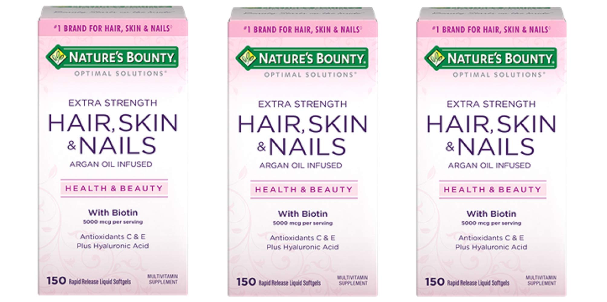 Nature's Bounty Extra Strength Hair Skin Nails, 150 Count, Pack of 3