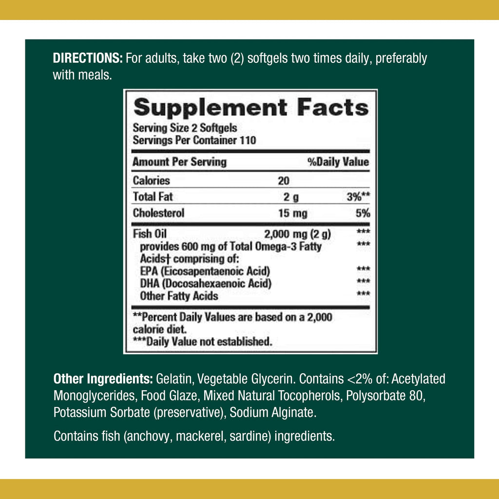 Nature's Bounty Fish Oil 1000 mg Coated Softgels | 220 Count | Omega-3 EPA/DHA for Heart Health