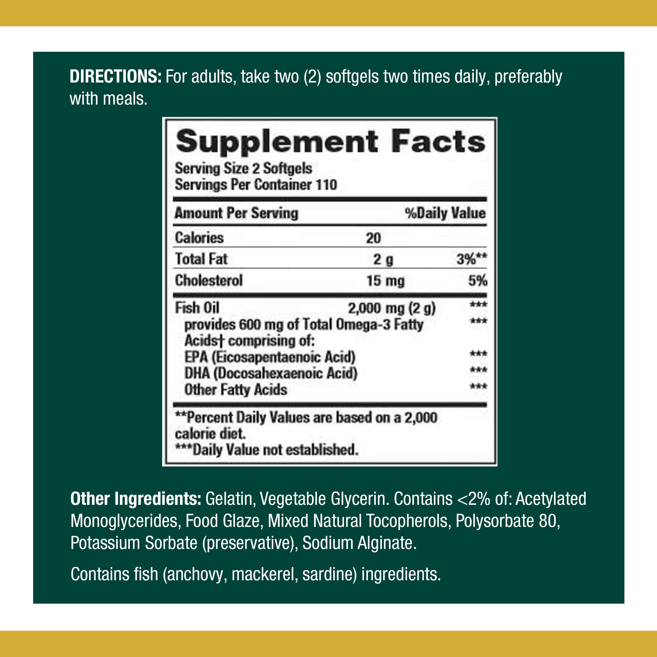 Nature's Bounty Fish Oil 1000 mg Coated Softgels | 220 Count | Omega-3 EPA/DHA for Heart Health