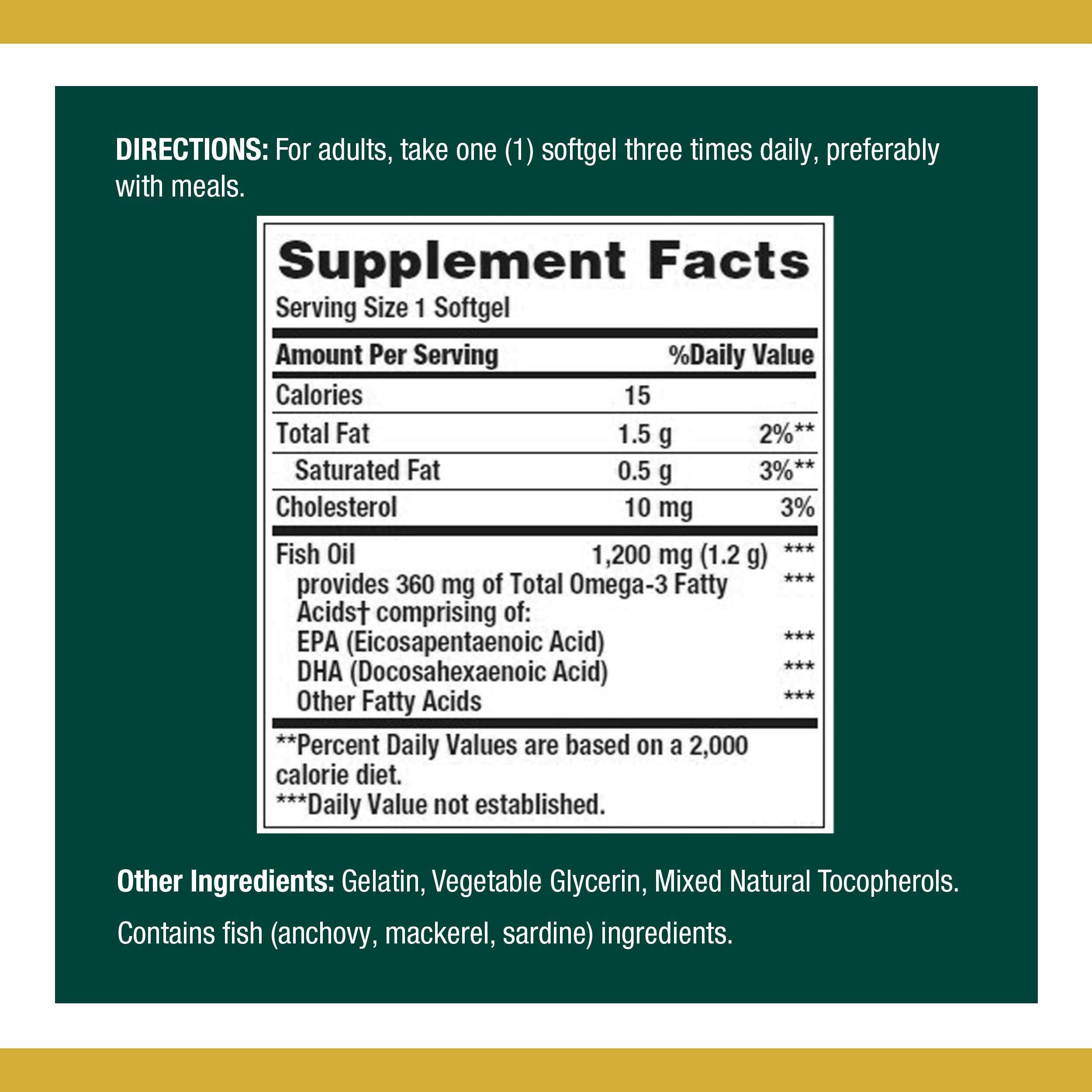 Nature's Bounty Fish Oil 1200 mg | 360 mg EPA/DHA per Softgel | 3 Pack (360 Softgels)