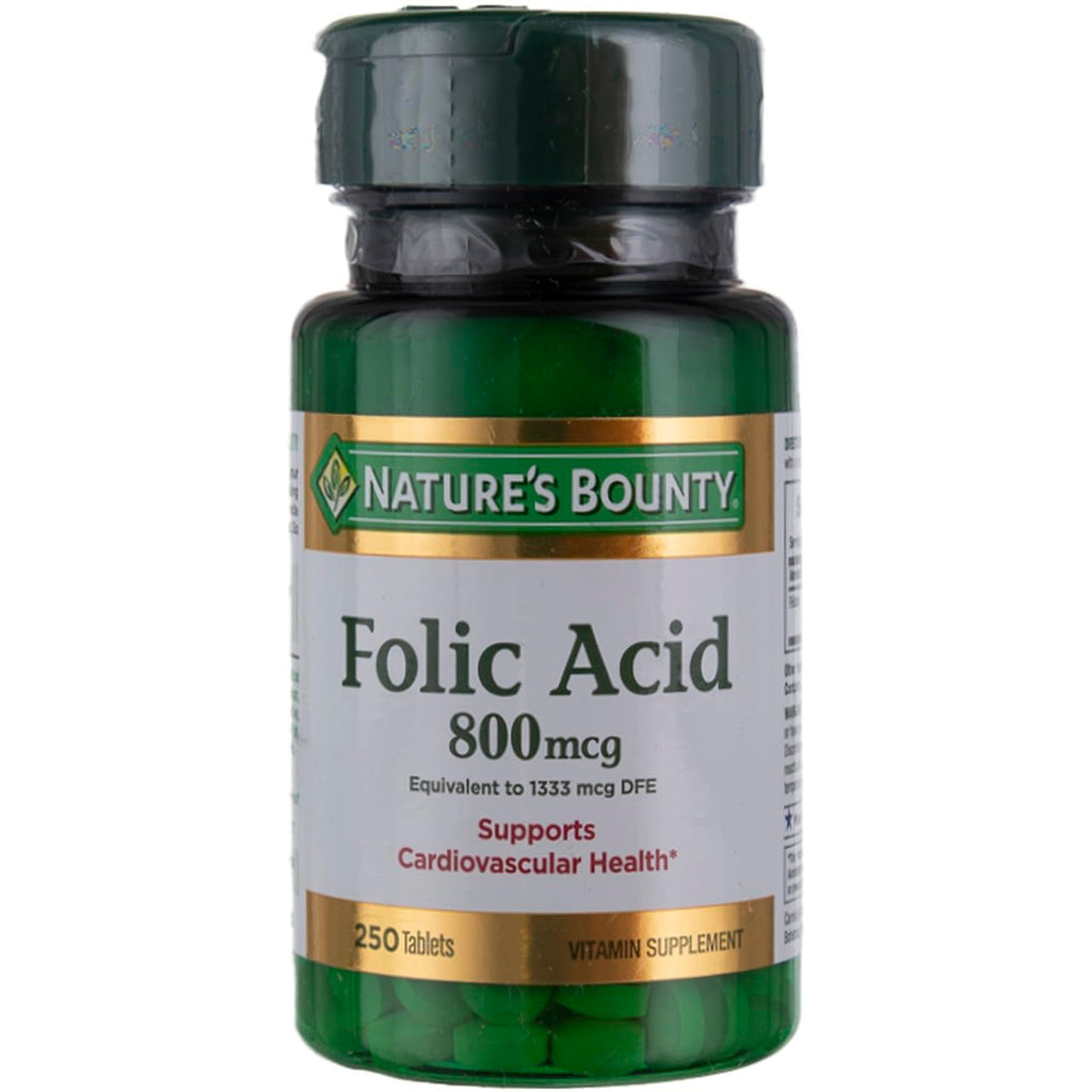 Nature's Bounty Folic Acid 800 mcg Tablets – Maximum Strength, 250 Count (Pack of 6)