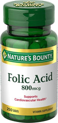 Nature's Bounty Folic Acid 800 mcg – Maximum Strength Vitamin Supplement (250 Tablets, Pack of 2)