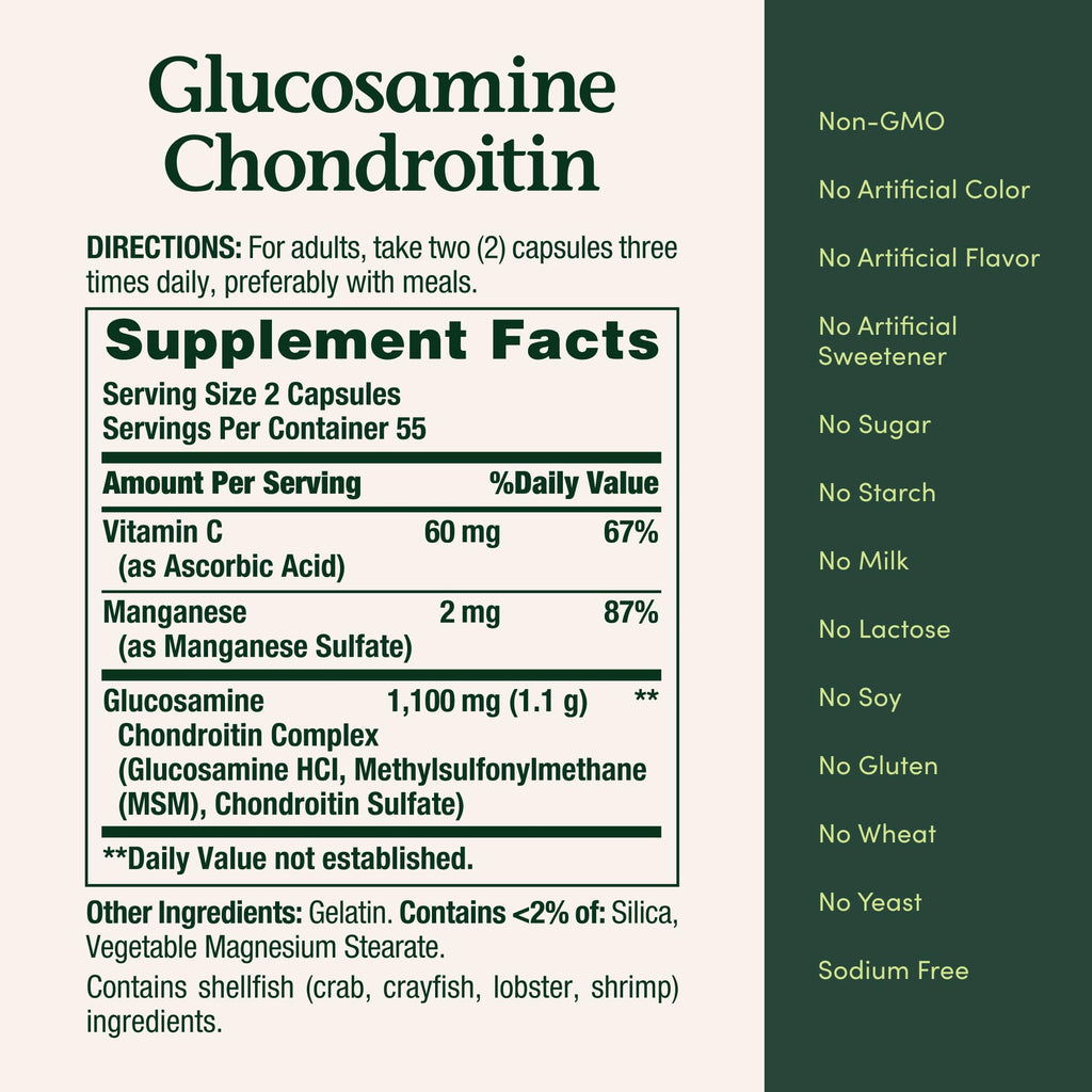 Nature's Bounty Glucosamine Chondroitin Pills – Joint Health, 110 Capsules