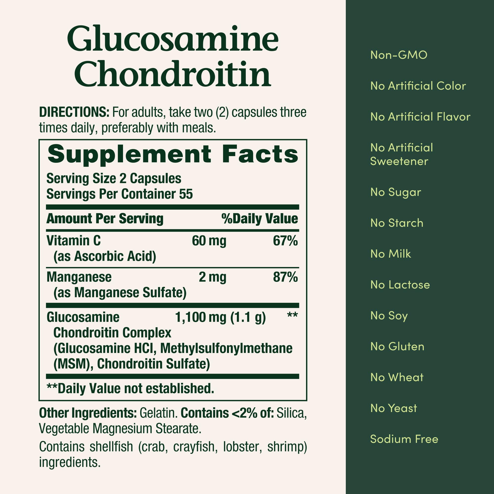 Nature's Bounty Glucosamine Chondroitin Pills – Joint Health, 110 Capsules