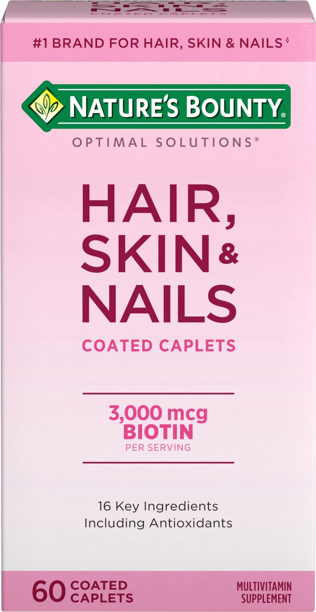Nature's Bounty Hair, Skin & Nails Formula – 3,000 mcg Biotin, 60 Caplets