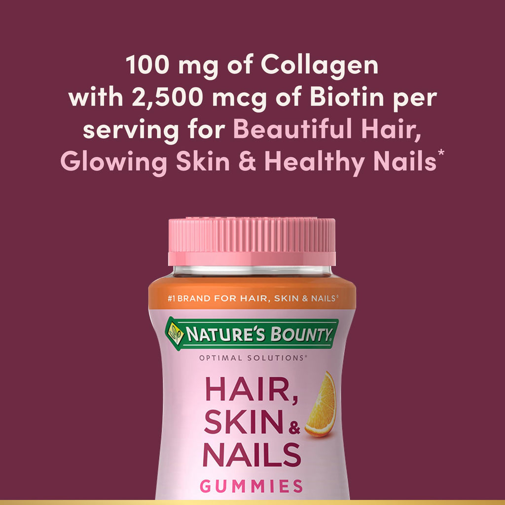 Nature's Bounty Hair, Skin & Nails Gummies - Biotin & Collagen, Citrus, 2500 mcg, 80 Ct