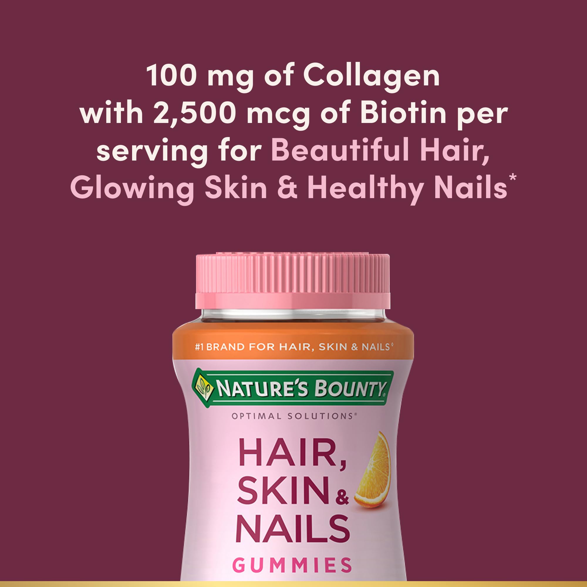 Nature's Bounty Hair, Skin & Nails Gummies - Biotin & Collagen, Citrus, 2500 mcg, 80 Ct