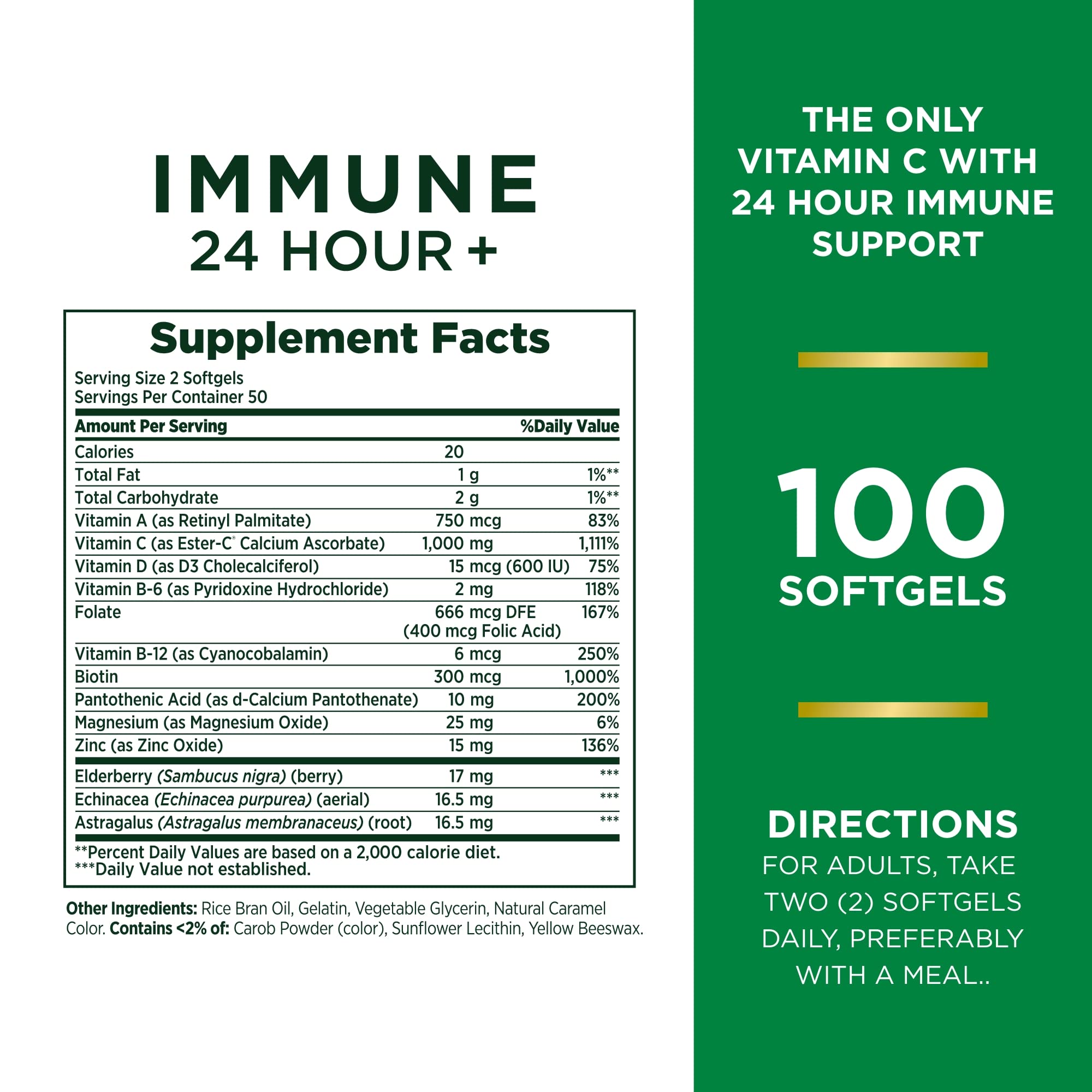 Nature's Bounty Immune 24 Hour+ Ester-C Vitamin C 1000mg Softgels with Zinc & Vitamin D - 100 Count