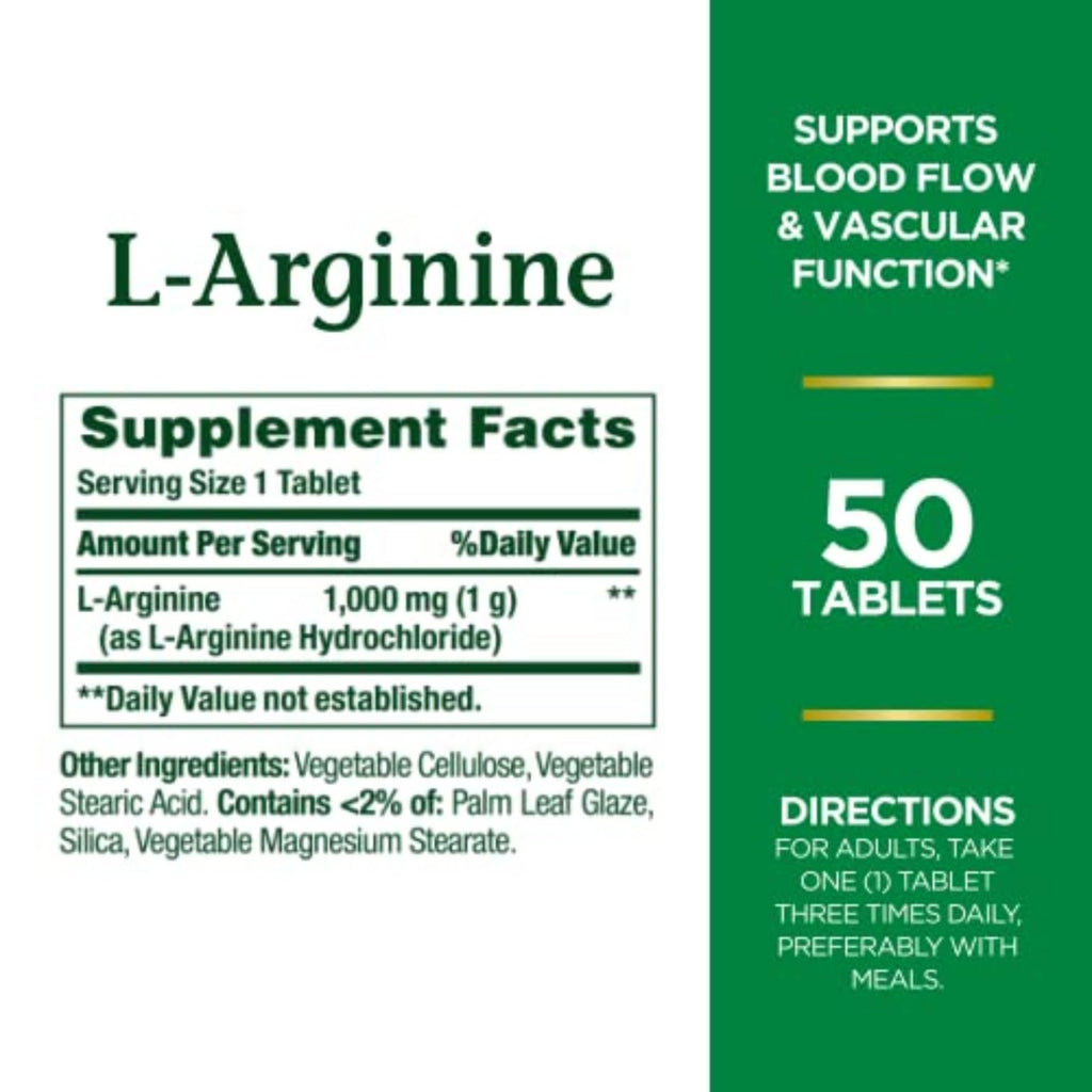 Nature's Bounty L-Arginine 1000mg – Supports Blood Flow & Vascular Function