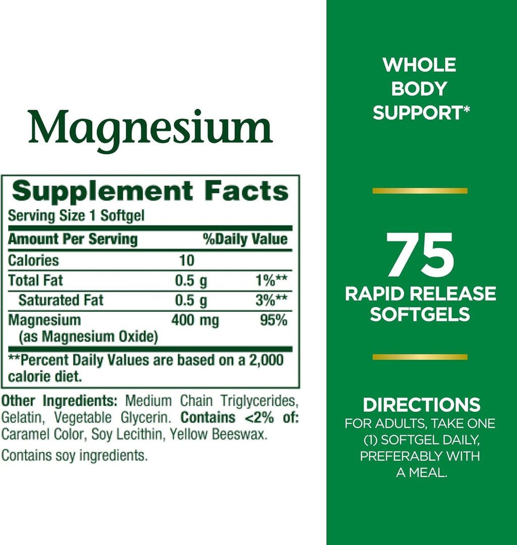 Nature's Bounty Magnesium 400 mg Softgels - 75 ea (2-pack)