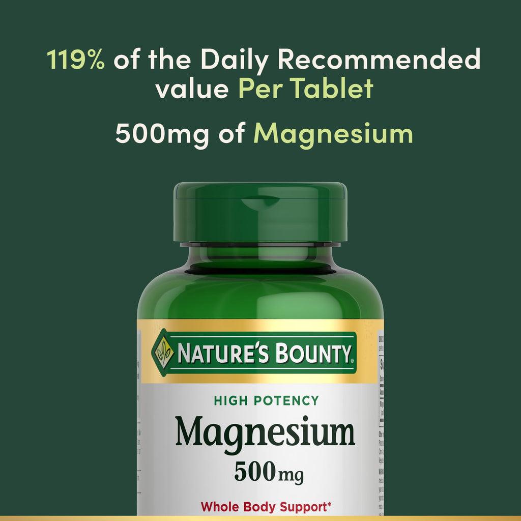 Nature's Bounty Magnesium 500 mg Tablets | 200 Count – Bone & Muscle Health