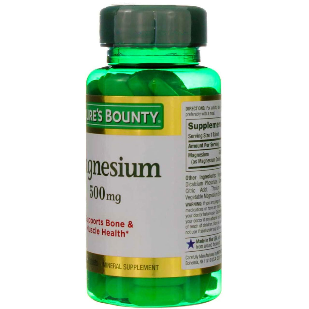 Nature's Bounty Magnesium 500 mg Tablets - 100 Count | Vegetarian, Non-GMO