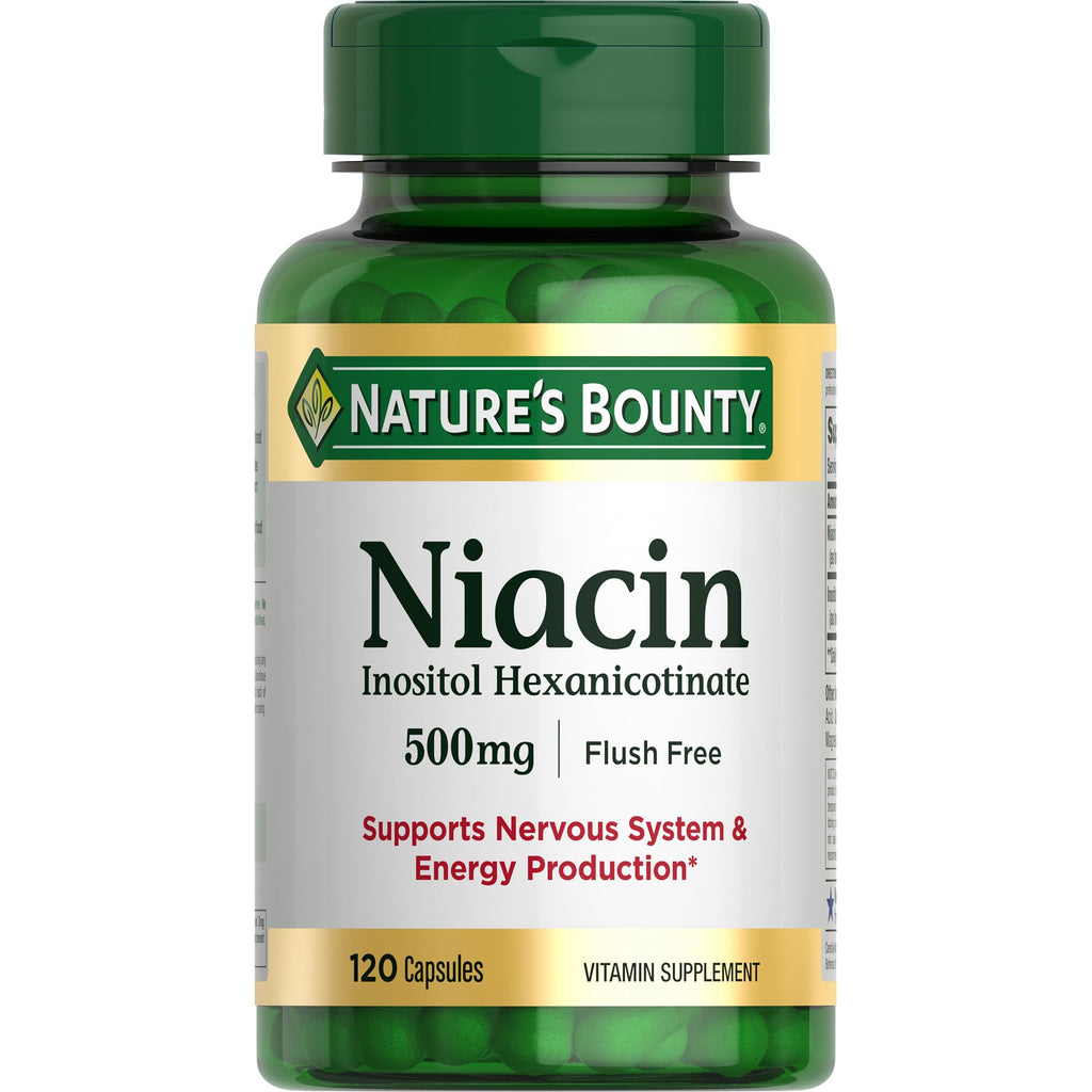 Nature's Bounty Niacin 500mg Flush Free - Cellular Energy Support & Nervous System Health | 120 Capsules