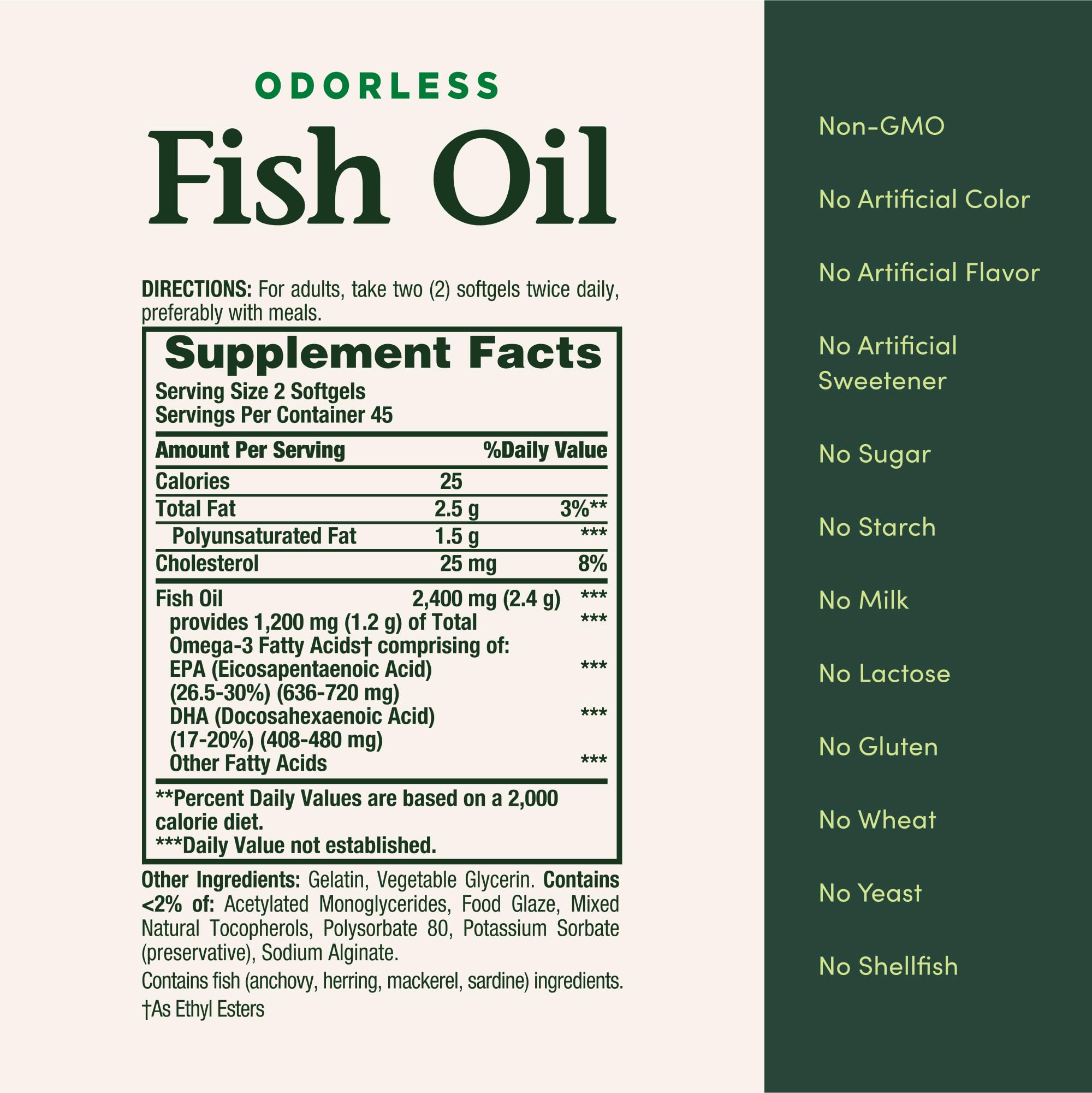 Nature's Bounty Odorless Fish Oil 1200mg Omega-3 - 90 Softgels