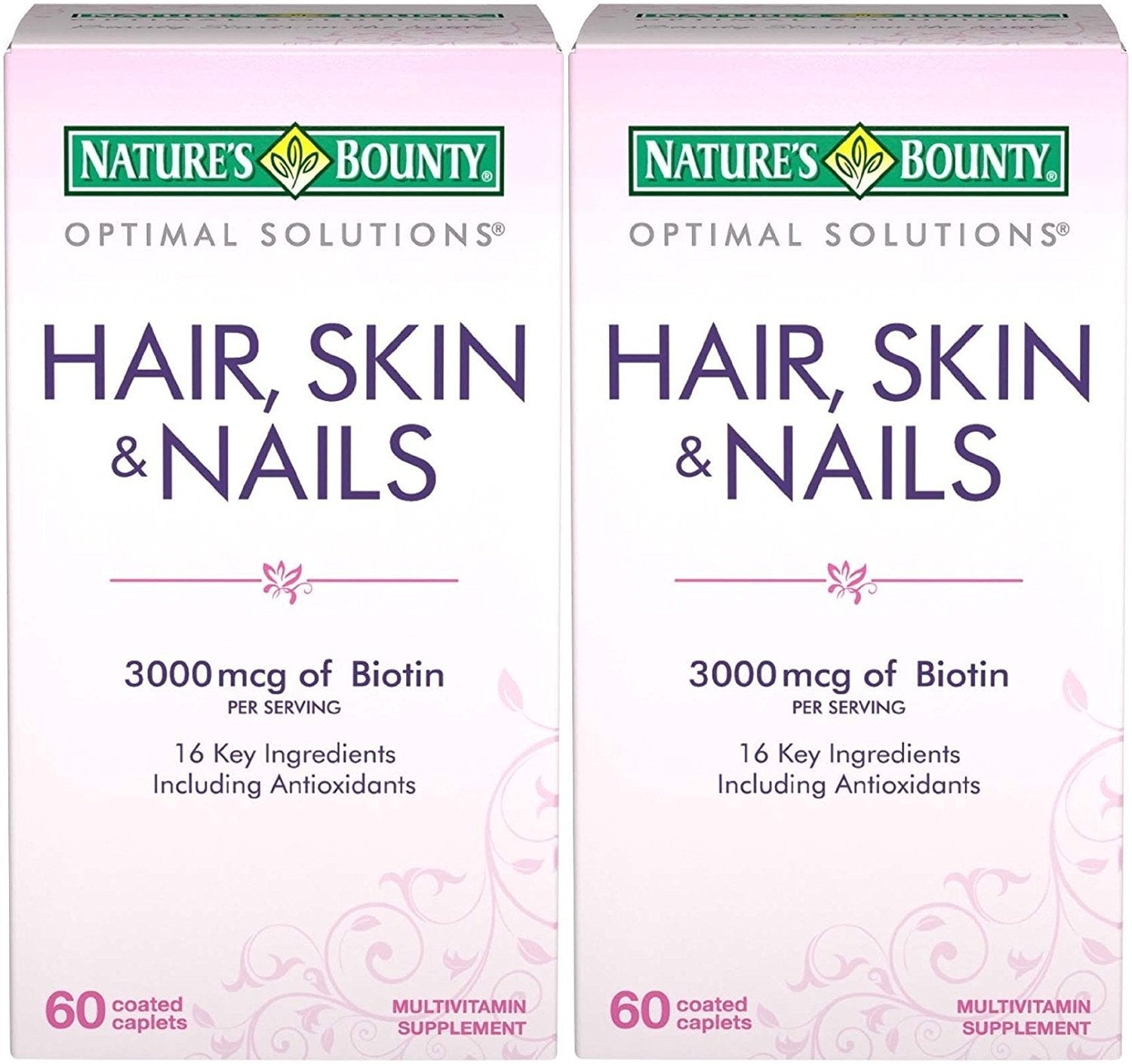 Nature's Bounty Optimal Solutions Hair, Skin & Nails Formula - 120 Coated Caplets (2 x 60 Count)