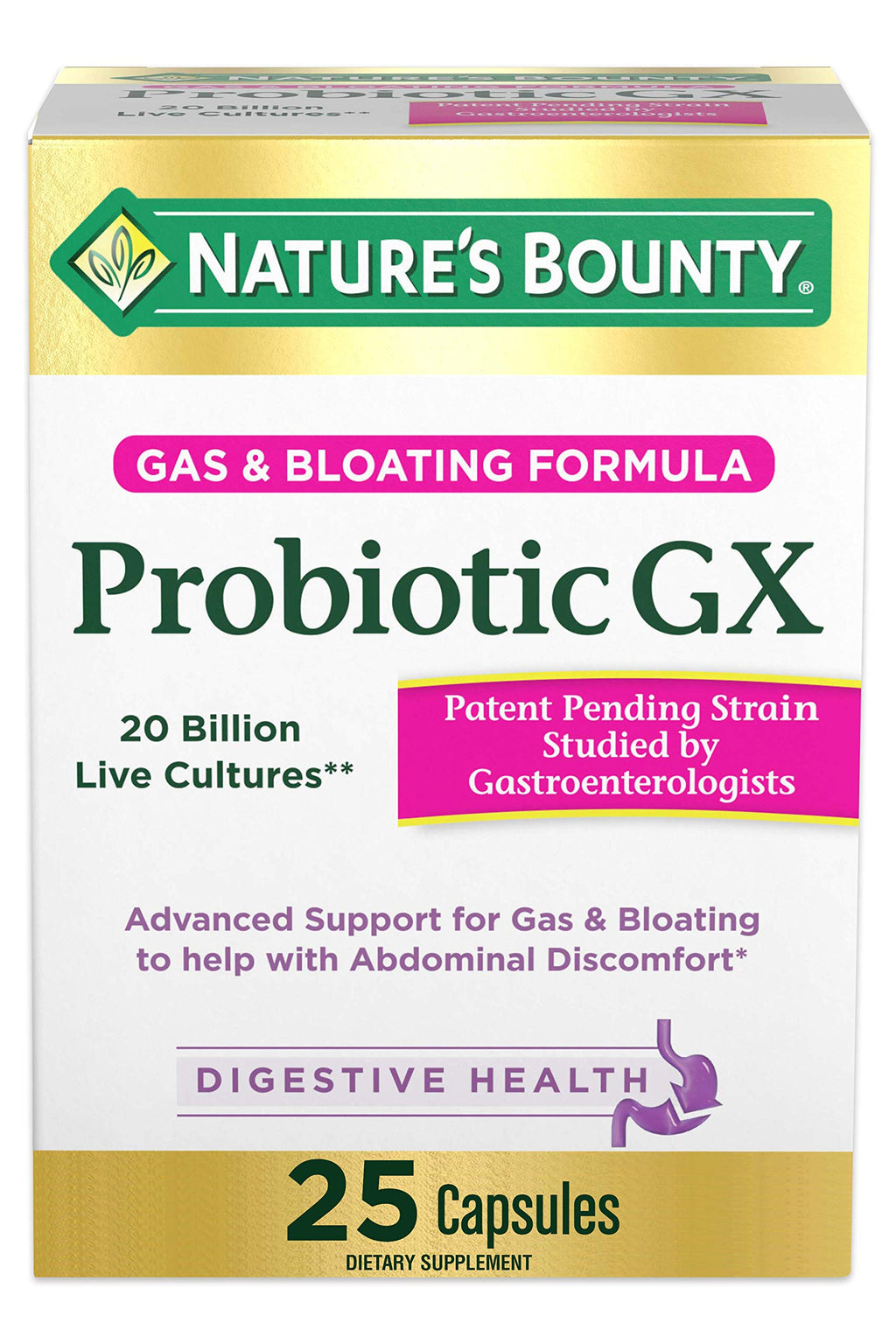 Nature's Bounty Probiotic GX – Digestive Health, Gas & Bloating Relief | 25 Capsules