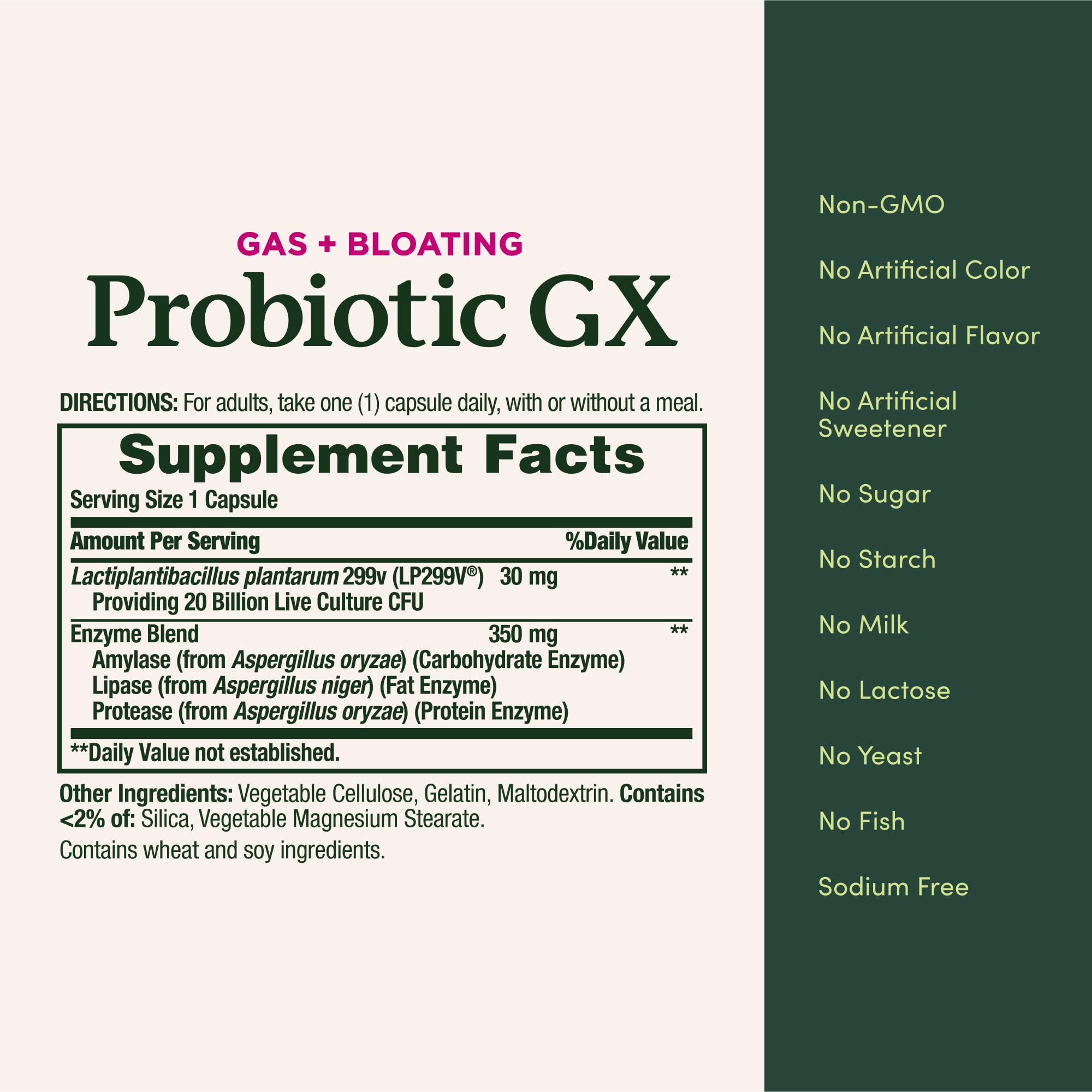 Nature's Bounty Probiotic GX – Digestive Health, Gas & Bloating Relief | 25 Capsules