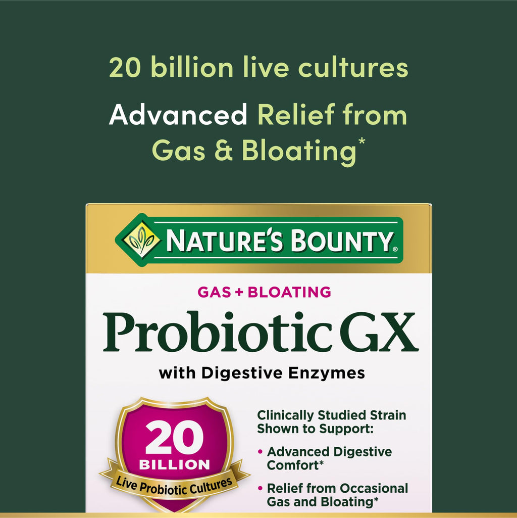 Nature's Bounty Probiotic GX – Digestive Health, Gas & Bloating Relief | 25 Capsules