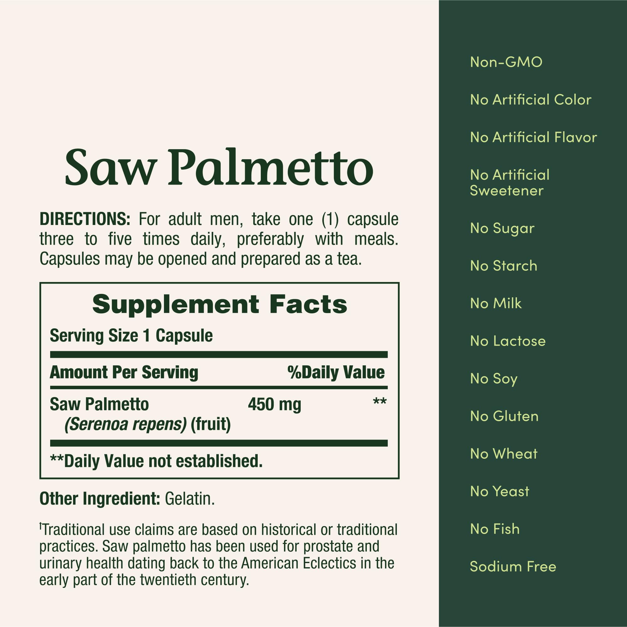 Nature's Bounty Saw Palmetto 450 mg – Prostate & Urinary Health, 100 Capsules