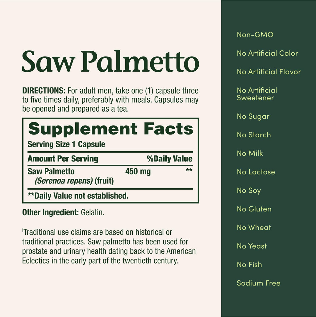 Nature's Bounty Saw Palmetto 450 mg - Prostate & Urinary Health - 250 Capsules