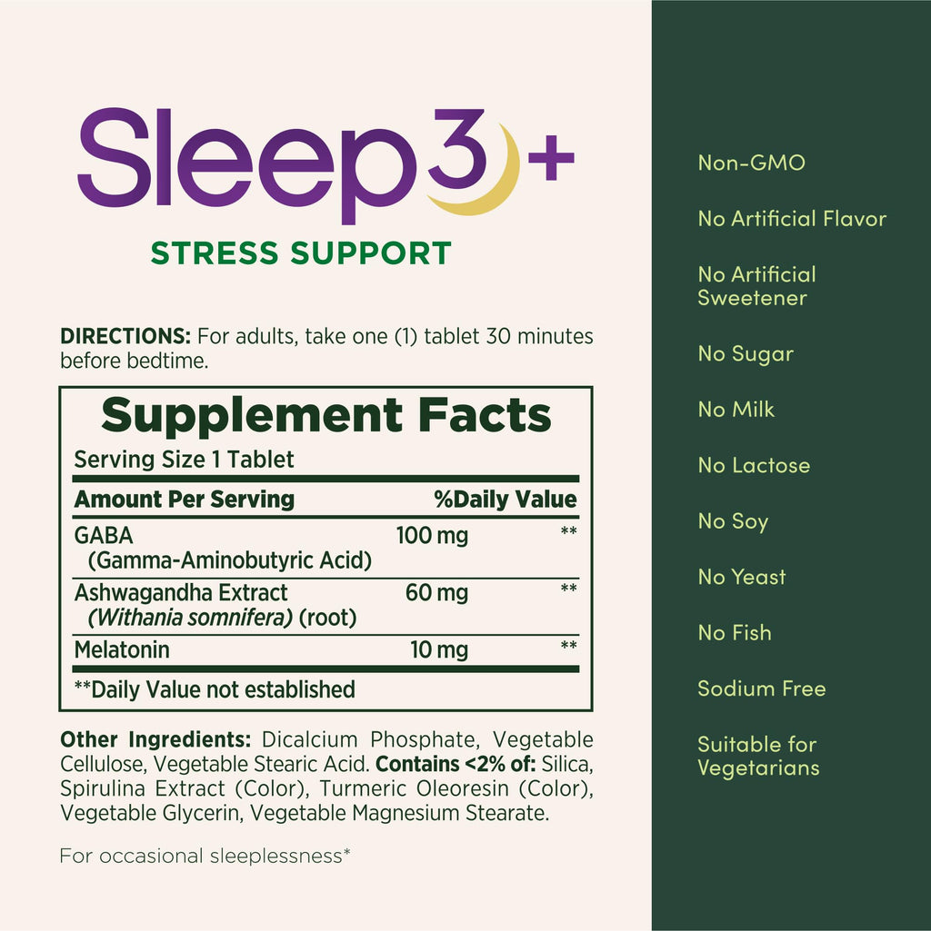 Nature’s Bounty Sleep3+ Stress Support – Maximum-Strength, Drug-Free Sleep Aid with 10 mg Melatonin, Time-Release, 56 Tri-Layered Tablets